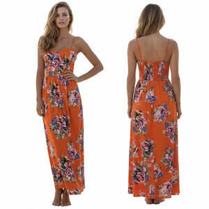 B.O.G. Collective Orange Floral Maxi Dress Size L with Built-In Bra